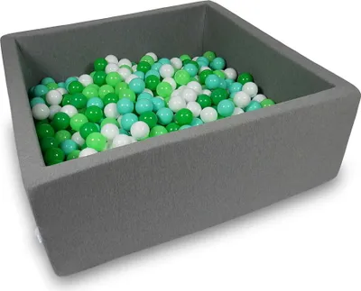 Produktbild von Bällebad 110x110x40cm grau – Mit 600 Bällen / weiß, seladon, mint, grün