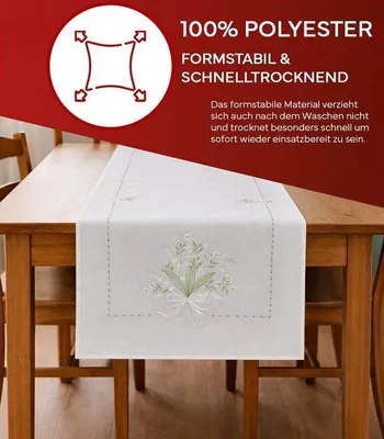 Obrázek produktu pro Solidchoice - Běžná obdélníková běhoun na stůl, rozměry 40 x 140 cm, s výšivkou s motivem lililí
