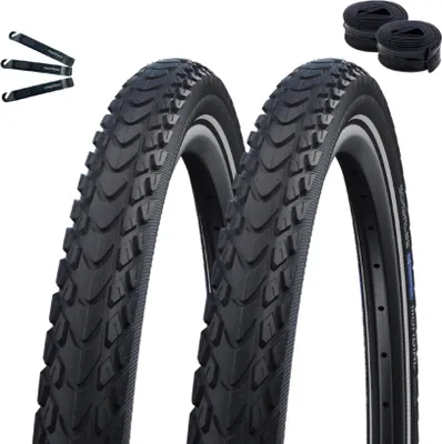 Produktbild von 2 x Schwalbe Fahrradreifen Marathon Mondial Performance RaceGuard E-50 ADDIX Schwarz/Reflex 50-622 (28 x 2.00") + 2 x Schwalbe Schläuche SV19 40mm inkl. maxxi4you Reifenheber