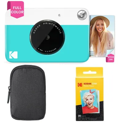 Produktbild von Kodak Printomatic Sofortbildkamera (Blau) Basis-Paket + Zinkpapier (20 Blätter)