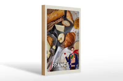 Produktbild von Holzschild Reise 20x30cm Frankreich Camembert Croissant Birne