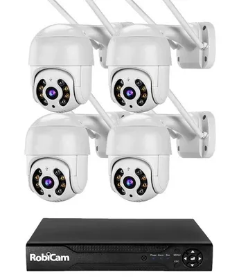 Zdjęcie produktu dla Zestaw 4 kamer RobiCam, iCSee, Ultra HD 4 MP, 360°, kolorowy tryb nocny, powiadomienia, dwukierunkowa komunikacja audio, rejestrator NVR