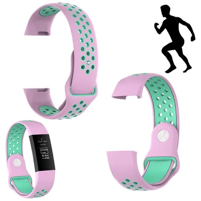 Produktbild von Für Fitbit Charge 3 / 4 Kunststoff / Silikon Armband für Männer / Größe L Pink-Türkis Uhr