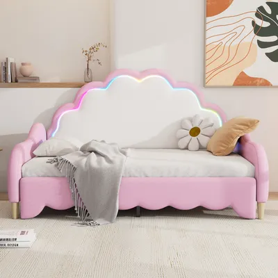 Produktbild von okwish Schlafsofa Daybett 140x200cm/140x90cm mit Lattenrost, Tagesbett Kinderbett Jugendbett mit Umgebungslicht(ohne Matratze)- Rosa