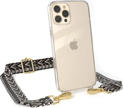 Produktbild von EAZY CASE Handykette - Verstellbarer Trageriemen kompatibel mit Apple iPhone 12 Pro Max, Handykordel mit transparenter Silikon-Hülle, Band in Grau