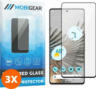 Produktbild von Mobigear Premium 9.98 Google Pixel 7 Pro Panzerglas Gehärtetes Glas Displayschutz - Hüllenfreundlich - Schwarz (3er Pack)