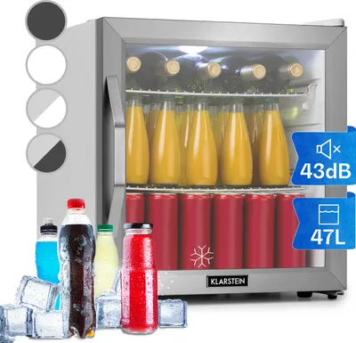 Produktbild von Klarstein Mini Kühlschrank mit Glastür, Mini-Kühlschrank für Zimmer, Getränkekühlschrank Klein mit Verstellbaren Ablagen, Kleiner Kühlschrank 47 Liter, Indoor/Outdoor Kühlschrank Leise