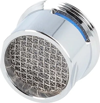 A close-up studio shot of a faucet aerator.