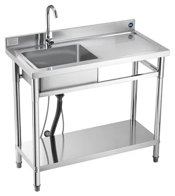 Productafbeelding van RVS spoelbak, vrijstaand, enkelvoudige kom, professionele keukenspoelbak met kraan, 1000 x 500 x 940 mm, multifunctionele spoelbak met warm- en koudwateraansluiting, geschikt voor garage, restaurant, wasserij