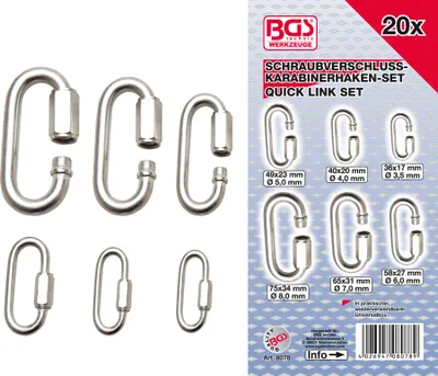Produktbild von BGS 8078 Schraubverschluss-Karabinerhaken-Set, 20-tlg.