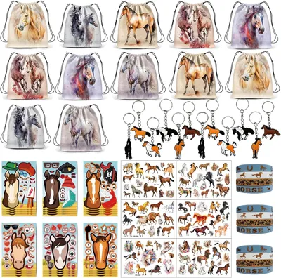 Productafbeelding van Paardenfeestcadeautje kinderverjaardag gastgeschenken - Give aways gastgeschenken met gymtas paarden siliconen