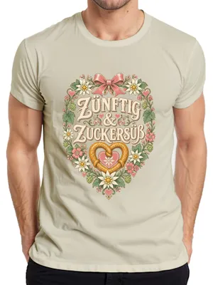 Immagine prodotto di Zünftig & Zuckersüß: Abbigliamento tradizionale bavarese per l'Oktoberfest. Dirndl da donna, pantaloni in pelle da uomo, maglietta, colore: naturale, taglia: S