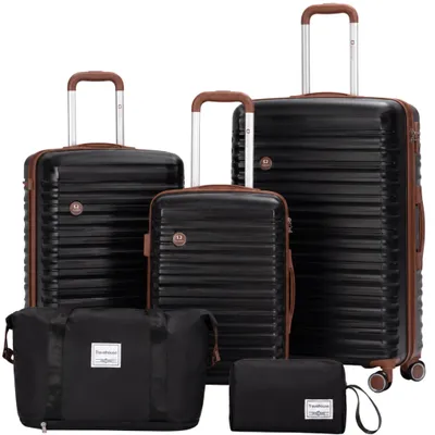 Image de Travelhouse Ascona – Ensemble de 5 valises noir – Valises à coque rigide en polycarbonate et ABS (tailles M, L, XL) avec cartable, trousse de toilette, serrure TSA et roulettes 360°