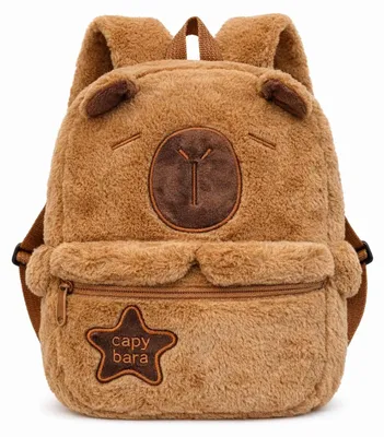 Produktbild von Capybara Plüsch Rucksack Kinder braun – Kinderrucksack mit Hauptfach & Frontfach Reißverschluss, Verstellbare Schultergurte, Kuscheliger Mini Rucksack 28 x 25 x 10 cm