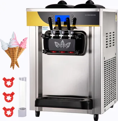 Obrázek produktu pro SucceBuy Komerční zmrzlinovač 22-30L/H 2200W Soft Serve Machine 2x6L Hopper 2L Cylinder LCD Panel, Frozen Yoghurt Maker pro restaurace Snack Bar, Silver