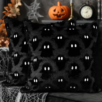 Halloween-Kissenbezüge 2er-Set 45x45 cm Plüsch Geister-Motiv