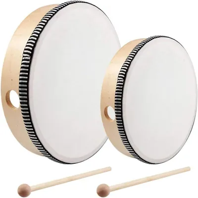 Produktbild von Tamburin und Handtrommel Set 2 Stück, 15 cm & 20 cm, Musik Lernspielzeug für Kinder