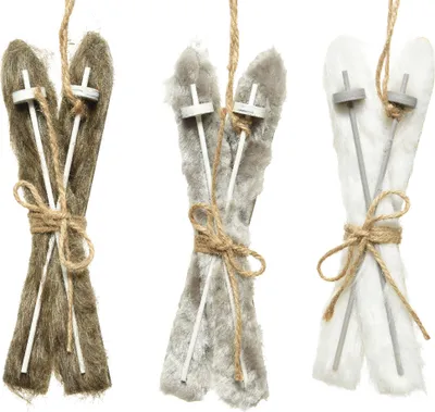 Produktbild von Christbaumschmuck Holz Skier 17cm weiß grau braun 1 Stück sortiert
