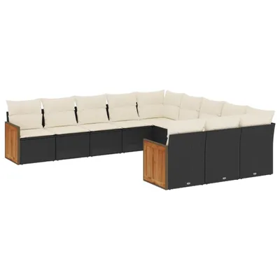 Produktbild von vidaXL 11-tlg. Garten-Sofagarnitur mit Kissen Schwarz Poly Rattan