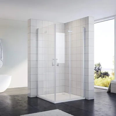 Obrázok produktu pre Sprchový kút 100x100cm Výška: 195cm Nano sklenená sprcha Sprchový kút s rohovým vstupom a výklopnými dverami Kúpeľňový rohový sprchový kút Výklopné dvere Sklápacie dvere Sklápacie dvere
