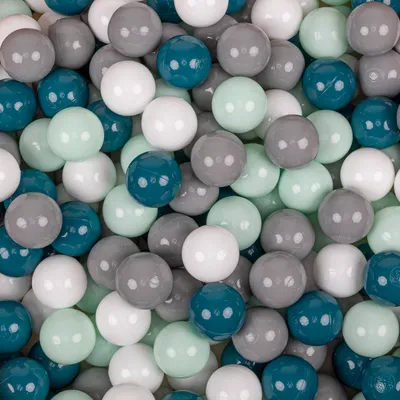 Obrázek produktu pro KiddyMoon 50 míčků/7cm-2,75in Měkké plastové míčky na hraní pro děti Barevné Certifikováno Vyrobeno v EU, tmavě tyrkysová/šedá/bílá/mintová