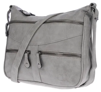 Produktbild von Christian Wippermann Damen Tasche Schultertasche Umhängetasche Crossover Bag Leder Optik Handtasche Hellgrau