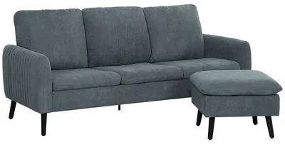 Produktbild von Ecksofa, 3-Sitzer-Sofa mit Fußhocker, Stoffbezug, L-förmiges Couch-Set, Dunkelgrau