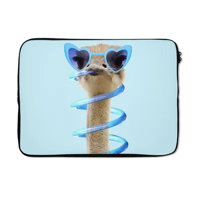 Produktbild von MuchoWow® Laptop Hülle 13 Zoll Strauß - Sonnenbrille - Blau - Tiere Laptoptasche - Laptophülle - Sleeve - Rundumschutz