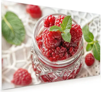 Produktbild von Küchenrückwand Spritzschutz Glas mit Motiv Himbeerglas 40 x 40 cm
