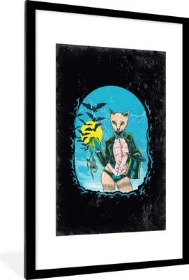 Produktbild von MuchoWow® MuchoWow® Gerahmtes Poster Vintage - Katze - Hut 60x90 cm - Poster mit zchwarzem Bilderrahmen - Dekoration - Wandposter Wohnzimmer - Hochwertig