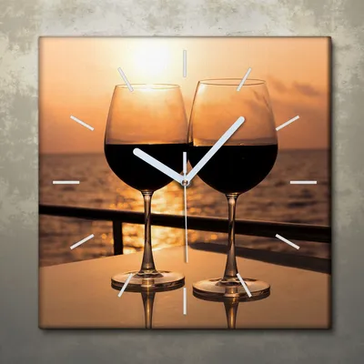 Produktbild von Wohnzimmer Leinwand Uhr Geräuschlos Küche 30x30 Wein, Glas, Motive, weiße Zeiger