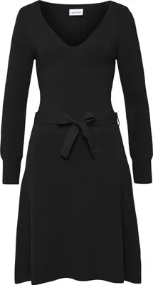 Produktbild von LASCANA Strickkleid aus weiche Rippstrickware, leicht ausgestellter Rockteil schwarz Größe 46