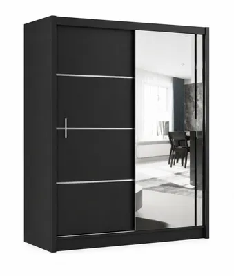 Produktbild von Schwebetürenschrank VISTA 150 cm mit Spiegel – moderner Kleiderschrank Schiebetürenschrank (Schwarz)