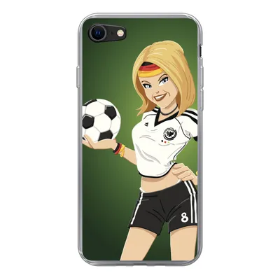 Produktbild von MuchoWow® Handyhülle Schutzhülle Hülle für iPhone 8 Illustration eines Mädchens mit deutscher Kleidung und einem Fußball - Mädchen - Kinder Silikon Softcase Handy Hülle - Schutzhaube
