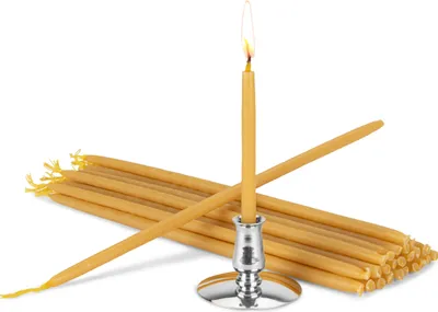 Produktbild von 100% Bienenwachskerzen Set mit Kerzenhalter Spitzkerzen L 24cm Handarbeit 40077