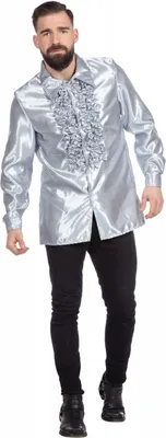 Produktbild von Disco Rucheshemd Uni Satijn Silber 58