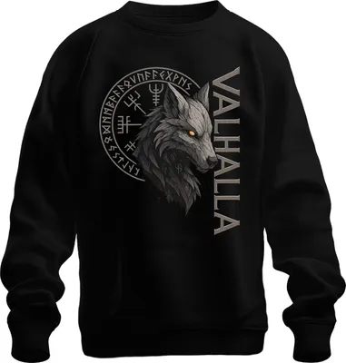 Immagine prodotto di Valhalla Viking Wolf Head Runes Norse Mythology Fenrir Unisex Felpa Pullover, Nero, XXL