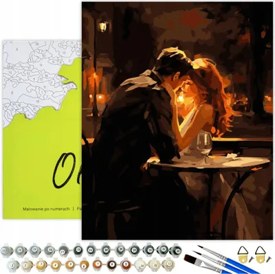 Produktbild von Malen nach Zahlen Erwachsene Menschen Romantik Abend 50x40 - 22 Acrylfarben, Leinwand mit Holzrahmen, 3 Pinseln und Zubehör Oh Art!