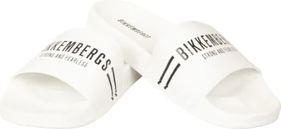 Obrázek produktu pro Pánské plážové nebo bazénové pantofle BIKKEMBERGS s vertikálními pruhy ze série BKK3MSR02 s logem, velikost 42 – Size 42, 100 % PVC