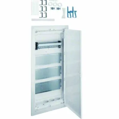 Image de Hager Petit tableau de distribution VU48NW volta Multimedia IP30 plastique encastré 4 rangées avec porte en tôle d'acier fendue blanc LxHxP 348x755,5x98 mm