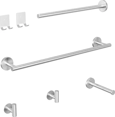 Produktbild von 7-teiliges Handtuchhalter & -haken Badezimmer Haken Handtuchstangen Set, gebürsteter Edelstahl, Rollenhalter