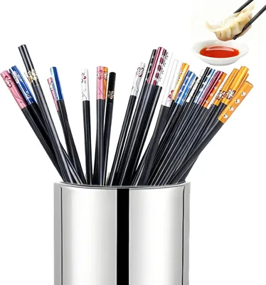 Produktbild von Essstäbchen 10 Paar Essstäbchen, wiederverwendbar, Fiberglas, chinesische koreanische japanische Essstäbchen, schwarze Essstäbchen, spülmaschinenfest,