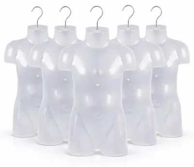 Produktbild von 5 x Kindertorso 35,7 cm Transparent – Halbschale Kinder Oberkörper Jugendlicher Halbplastik Kunststoff – Kids Mannequin Schaufensterpuppe mit Haken Dekotorso