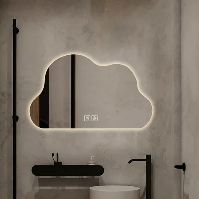 Immagine prodotto di Specchio da bagno LED a forma di nuvola con illuminazione, interruttore touch, funzione antiappannamento, 3 colori di luce, dimmerabile, specchio da parete per bagno, 60x80 cm, argento