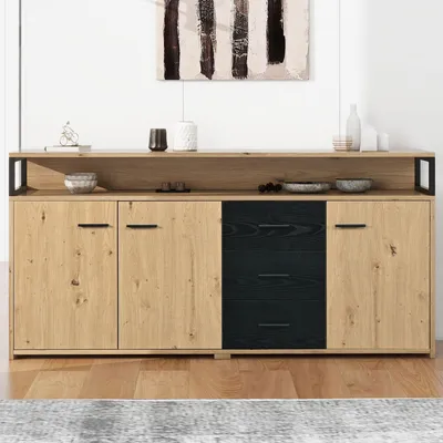 Produktbild von Industrielles Sideboard mit 3 Türen, 3 Schubladen & Metallgriffen.