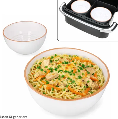 Produktbild von 2er Set Airfryer Ton-Schüsseln weiß 17cm 700ml Bowl Auflauf Kuchen
