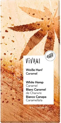 Obrázok produktu pre BIELA ČOKOLÁDA S KARAMELIZOVANÝMI KONOPNÝMI SEMIENKAMI AVANILKOU 80 g - VIVANI