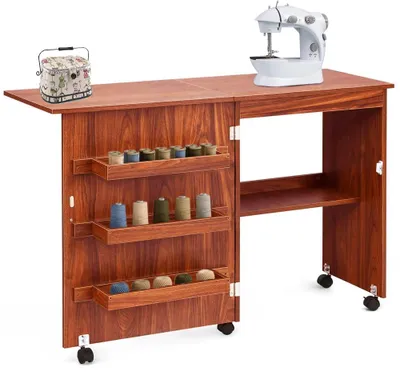 Klappbarer Nähmaschinentisch aus Holz, 117x40x78 cm, Kirschholz
