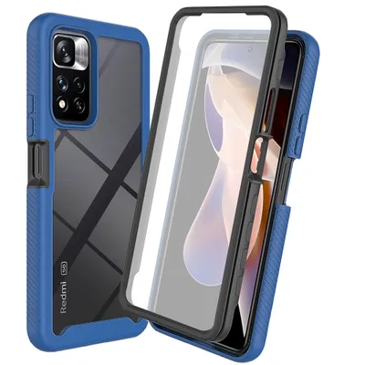 Immagine prodotto di Custodia per Xiaomi Redmi Note 11 Pro+ 5G, paraurti con protezione dello schermo integrata a 360° Custodia protettiva per tutto il corpo Blu scuro