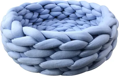 Produktbild von Katze Korb Bett Baumwolle gestrickt Runde Haustier Betten für Katzen niedlich Boho Katze Haustier Bett warm gewebt Katze Nest (15.7”, blau)
